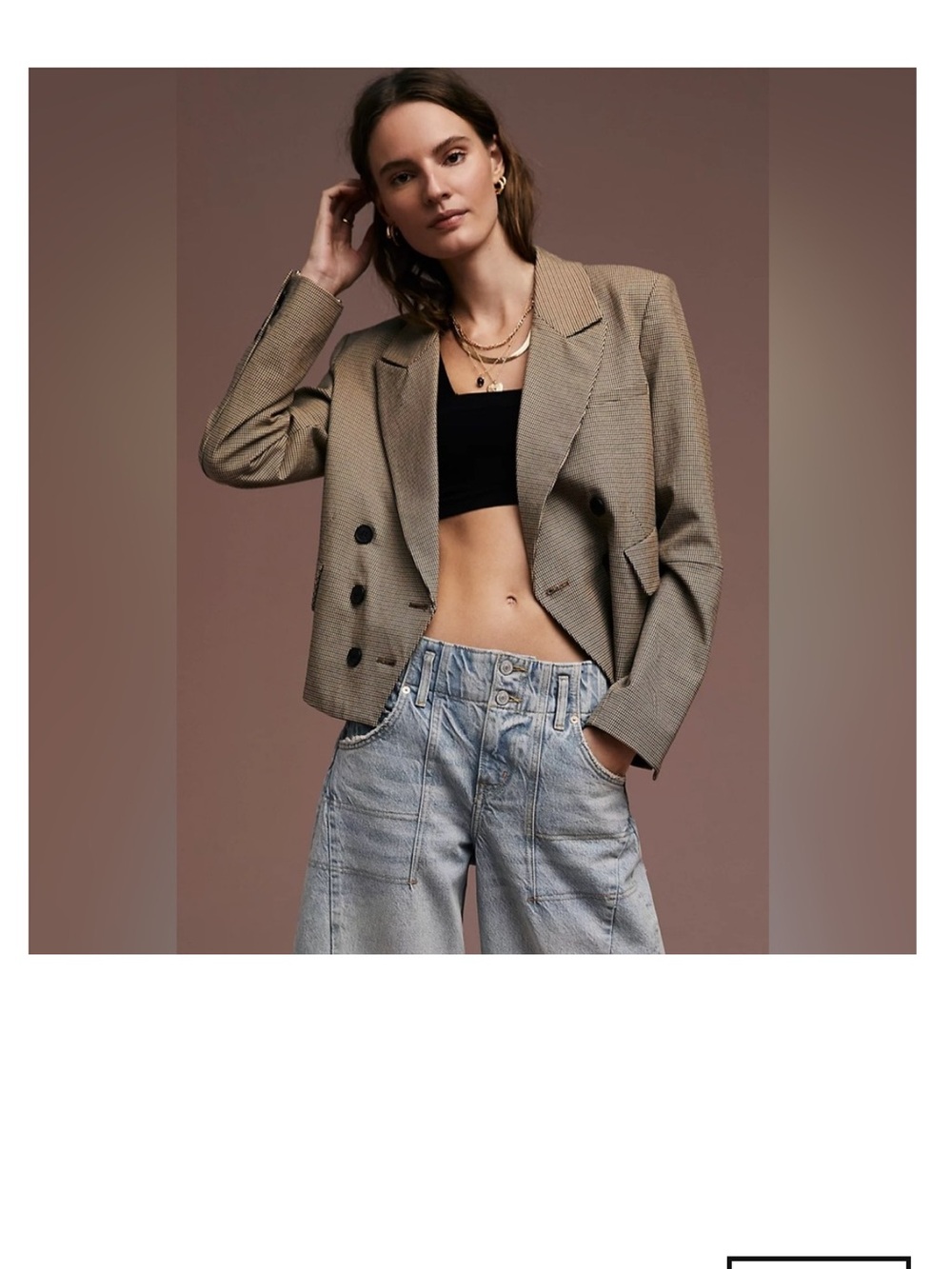 Free People Checkered Betty Double-Breasted Blazer